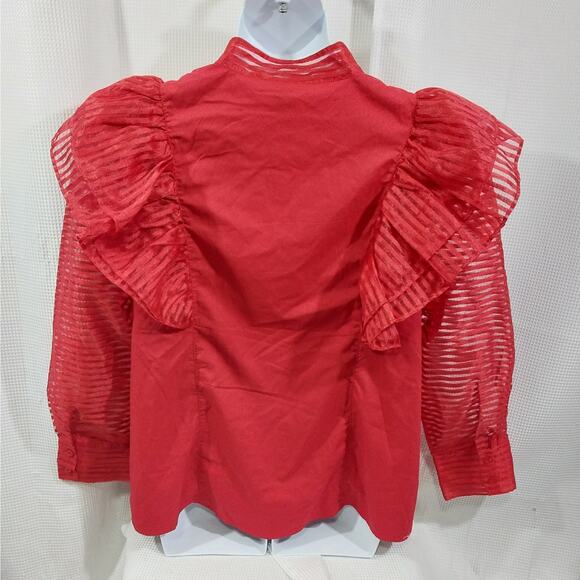 ASHLEY STEWART! RIPE ROUGE REF SHEER STRIPED, RUFFLED POUF SLEEVE BLOUSE! SZ 18 - Picture 5 of 8